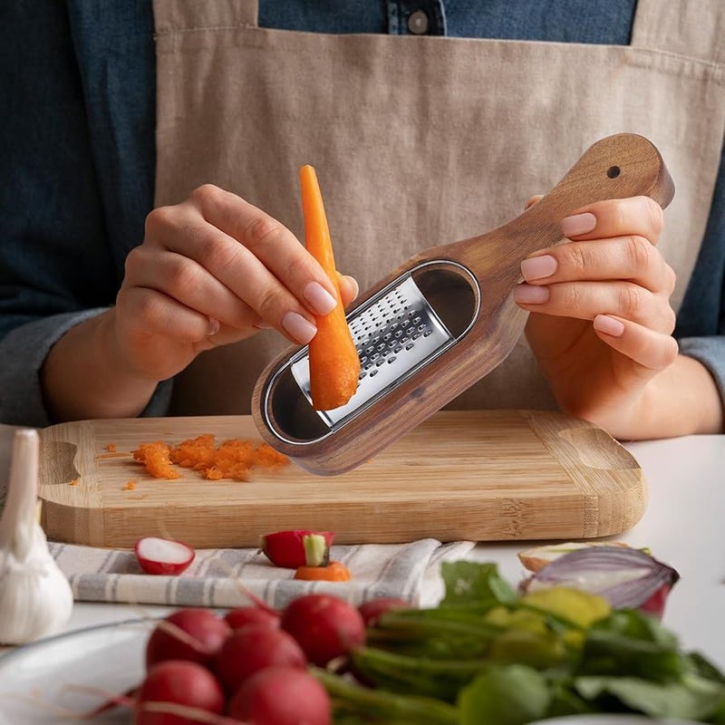 Stainless Steel Cheese Grater With Wooden Handle Multipurpose Kitchen Food Shredder - Image 3
